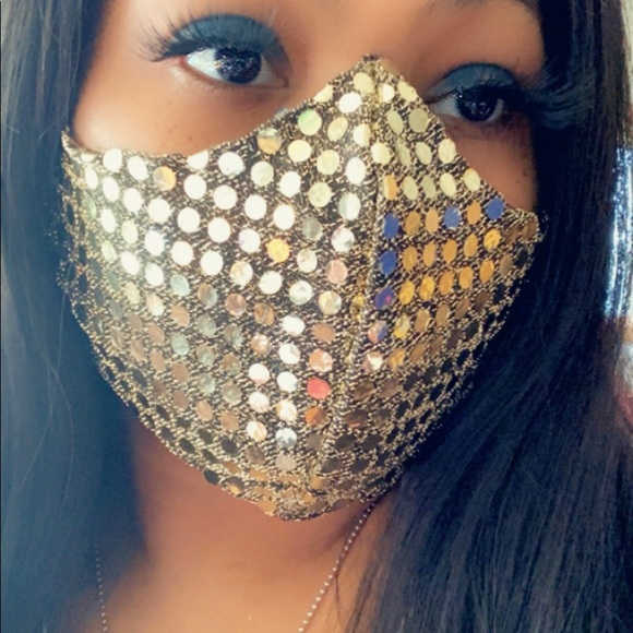 Accessories - Gold/Black Sequined Face Mask